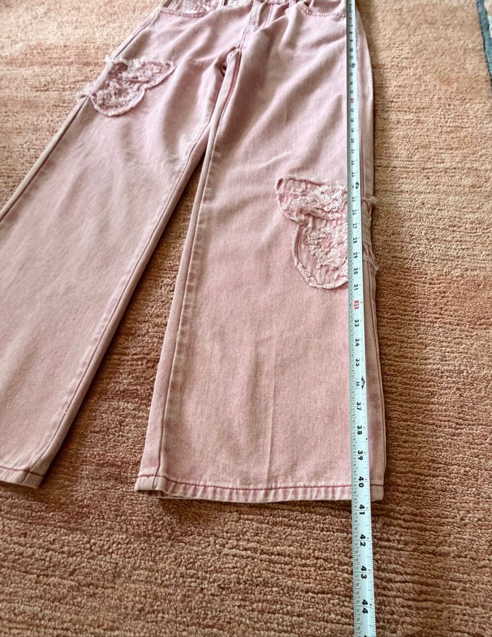 1030 Tenthirty Pink Baggy Wide Leg Jeans XS Butterfly Applique NWT - Picture 4 of 11